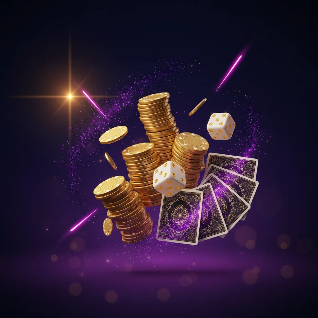 Χρυσά νομίσματα, ζάρια και τράπουλα — σύμβολα μπόνους καζίνο