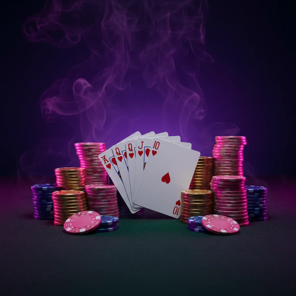 Royal flush κούπες με στοίβες μαρκών πόκερ