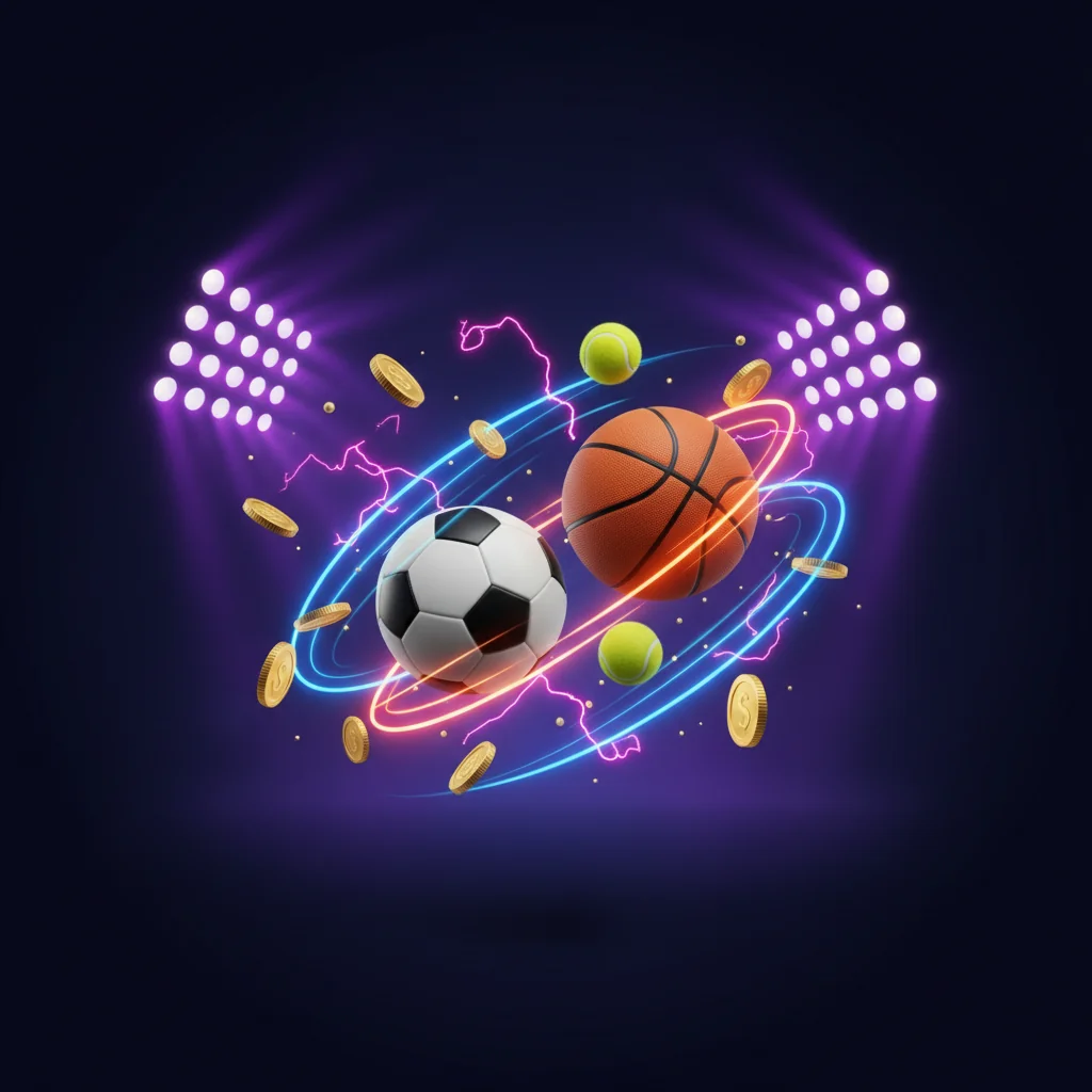 Αθλητικές μπάλες με νομίσματα και φώτα σταδίου