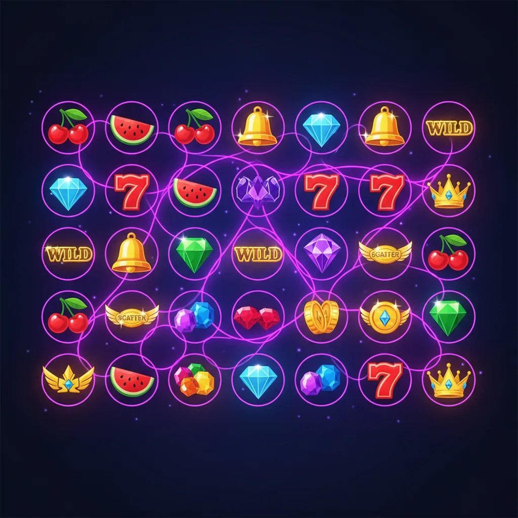 Πλέγμα συμβόλων slot: wild, scatter, κερασάκια και 7άρια