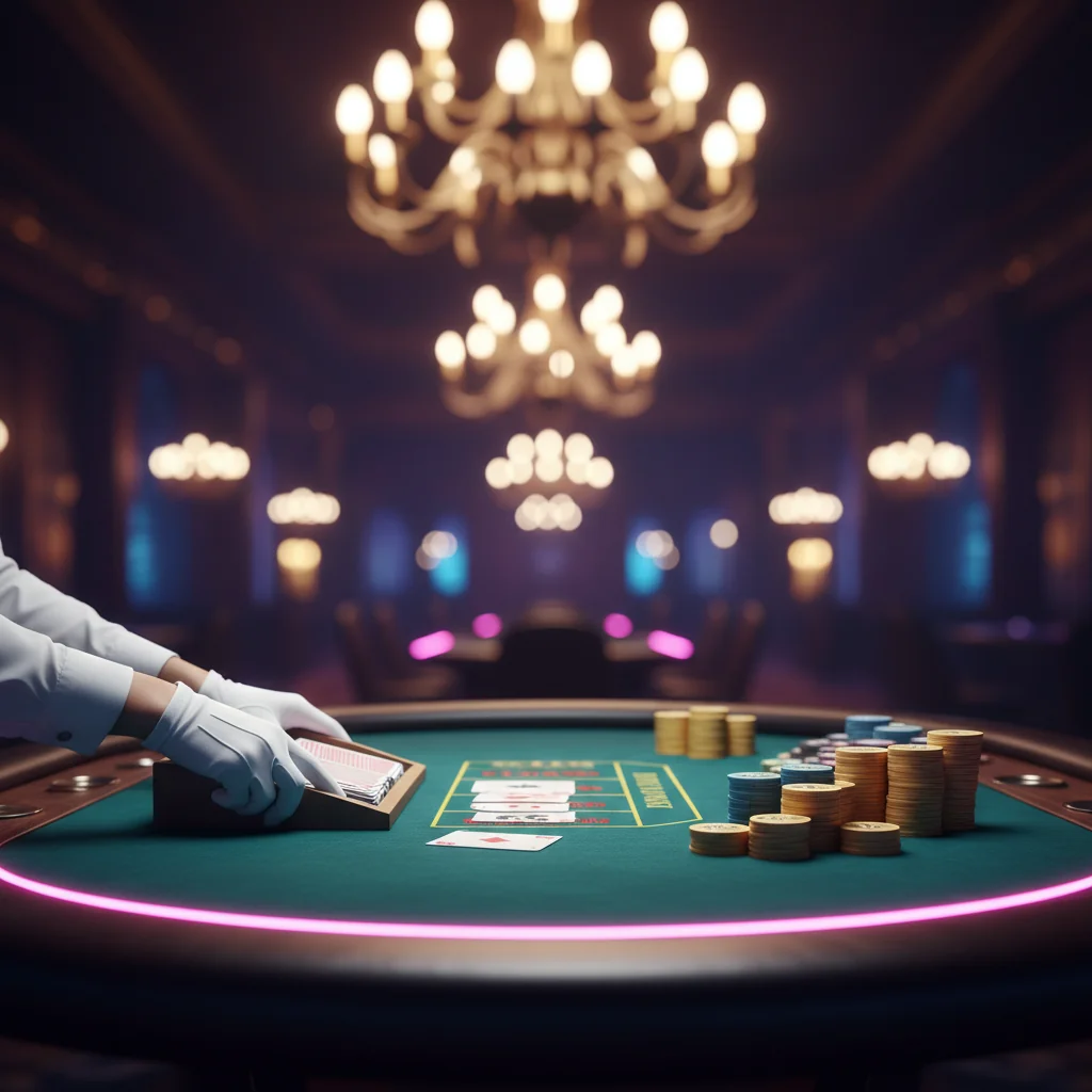 Τραπέζι ζωντανού καζίνο με κρουπιέρη και μάρκες