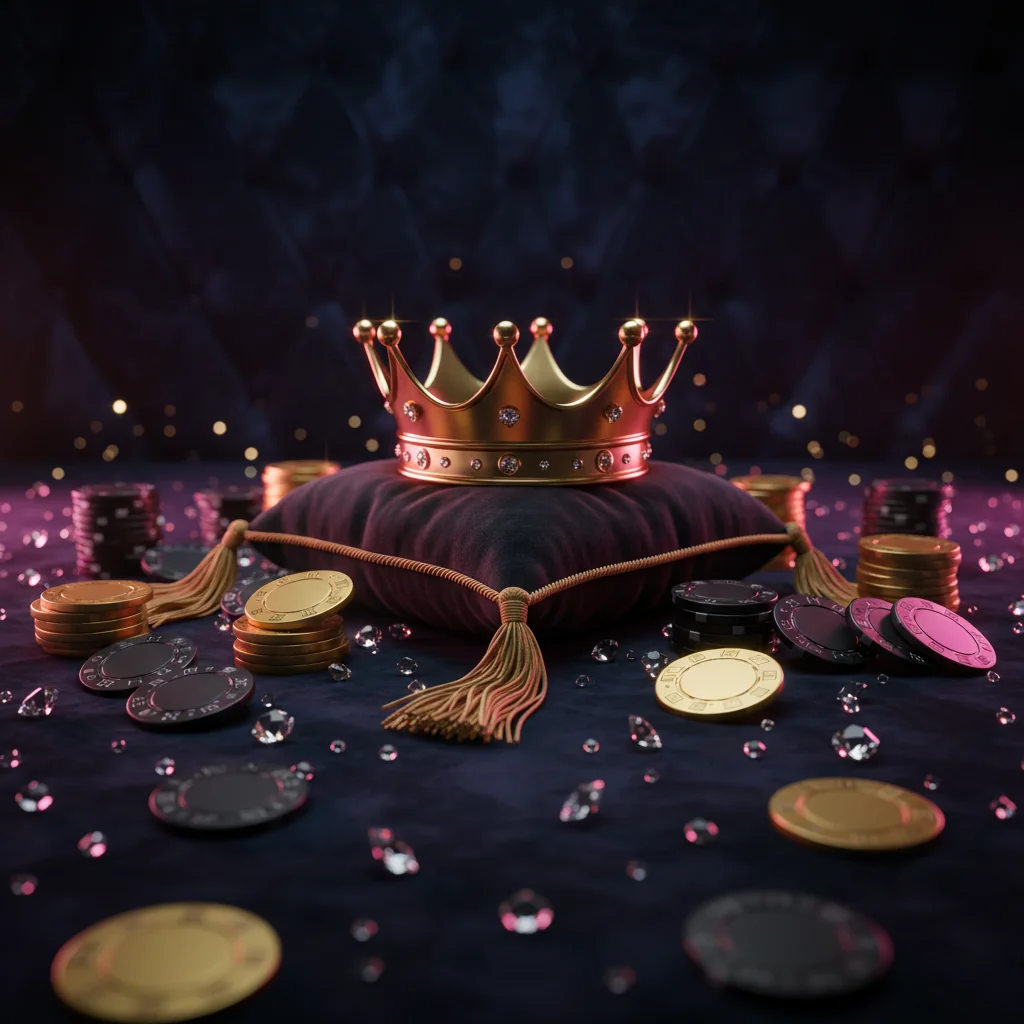 Χρυσή κορόνα σε βελούδινο μαξιλάρι με μάρκες — VIP επαλήθευση